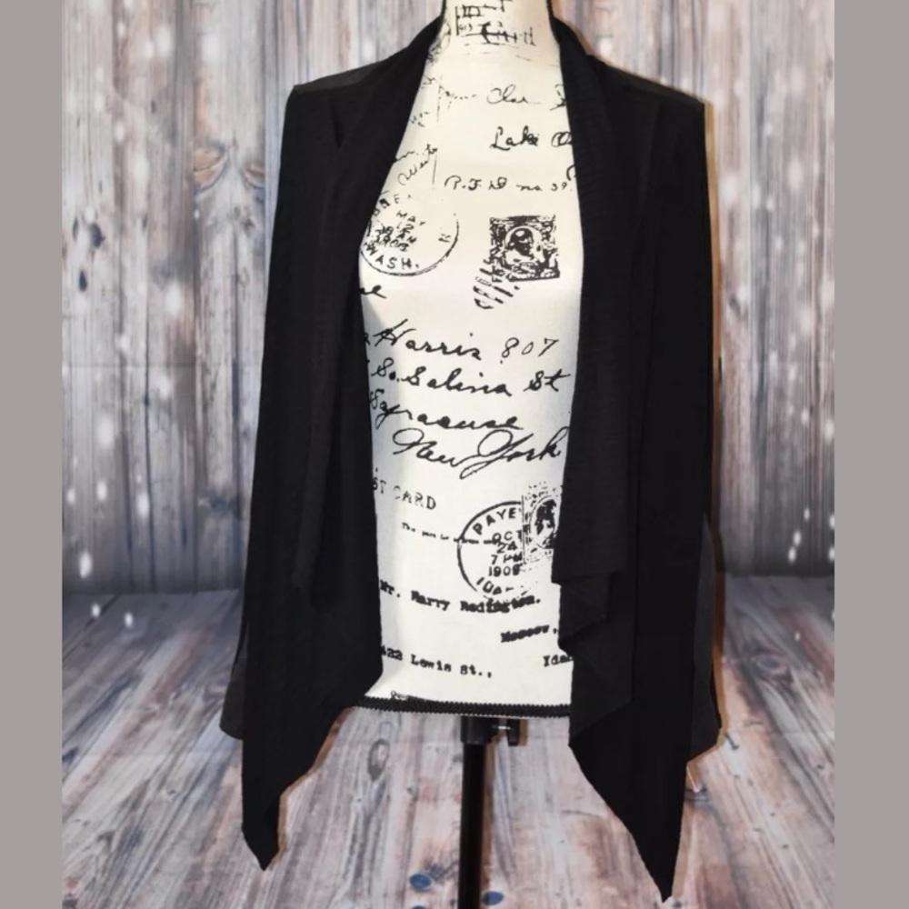 Francesca’s black open front mixed media cardigan - Picture 6 of 9